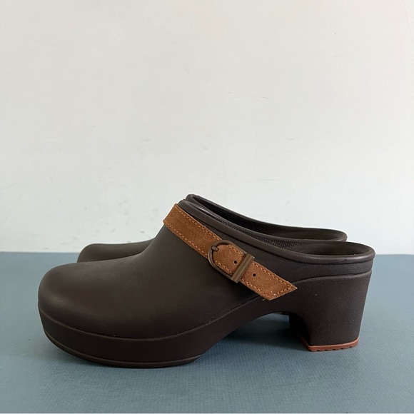 Crocs Sarah Belted Dark Brown Heel Clogs - Picture 2 of 7